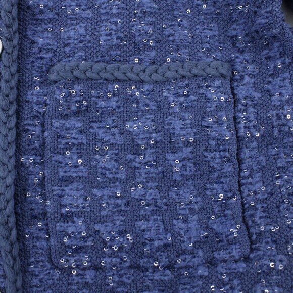 NWT Sandro Cropped Glitter Tweed Effect Coatigan with Braided Trim in Blue FR 0 - Picture 8 of 16